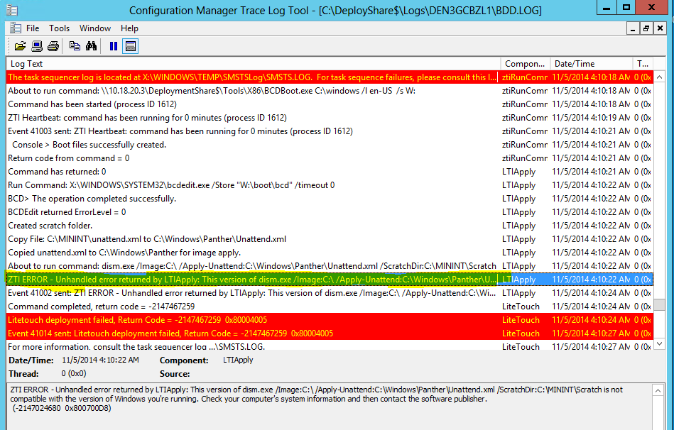 Kevin Moncrieffe MDT 2013 Unhandled error returned by LTIApply